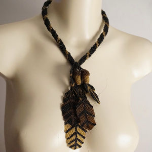 Gorgeous Artisan Beaded Acorn Leaf Necklace